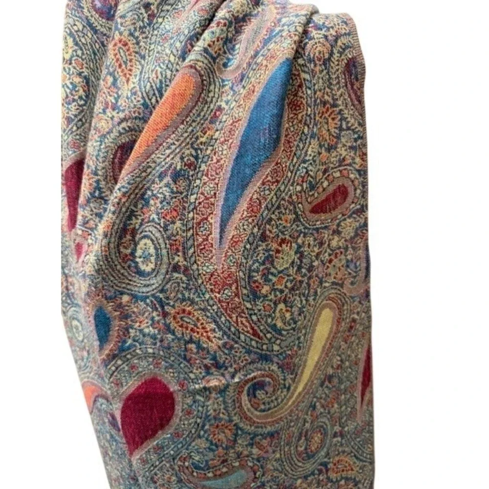 Luxury Pashmina Silk Blend Scarf Paisley Print Fringe Brown Blue Red‎ Yellow